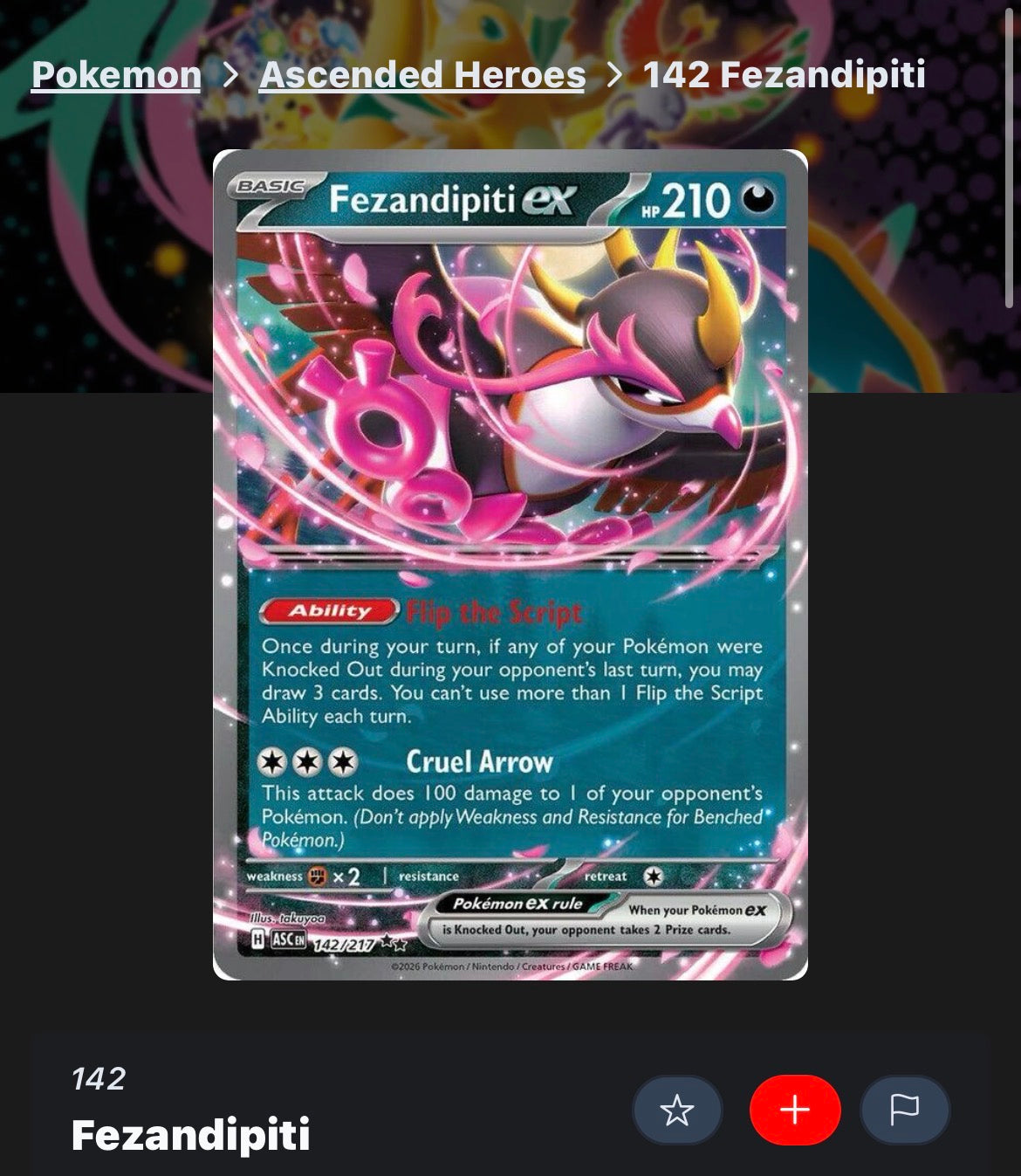Fezandipiti ex 142/217 - Double Rare ME: Ascended Heroes Pokemon Card (English